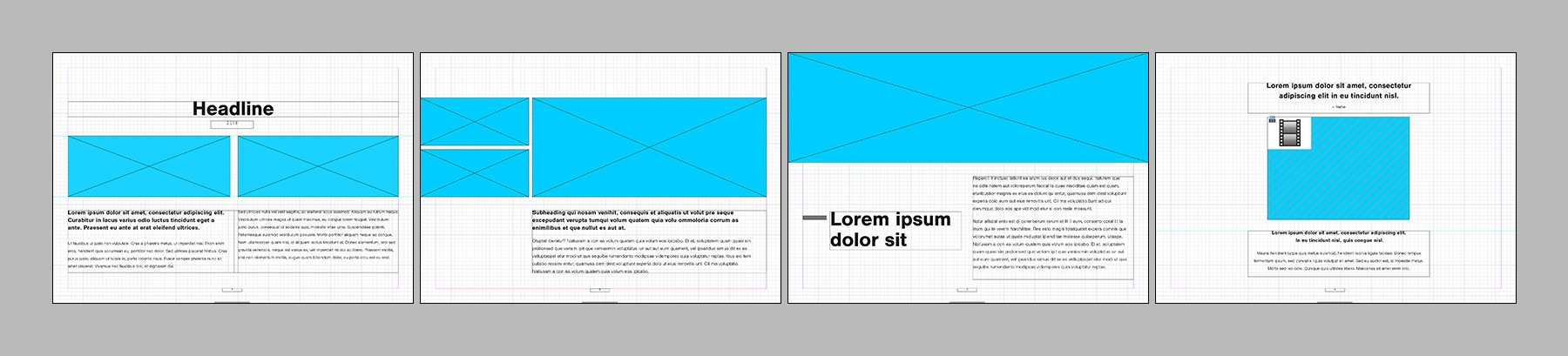 헤더, 이미지, 본문으로 된 페이지가 있는 스토리보드 레이아웃