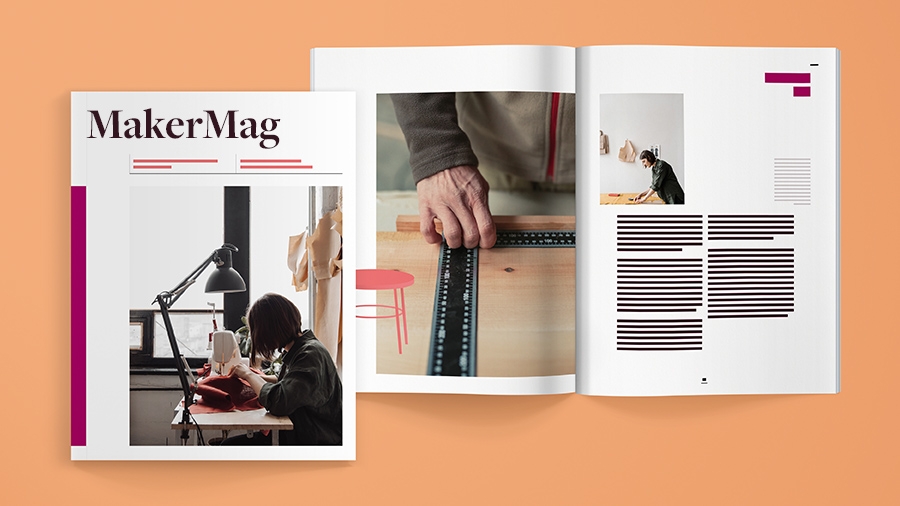 나란히 배치된 잡지 커버와 펼침면 내지 레이아웃