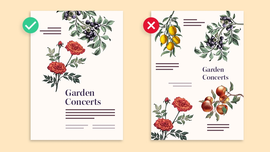 레이아웃에서 콘텐츠 계층화 및 구성의 좋은 예와 나쁜 예 비교