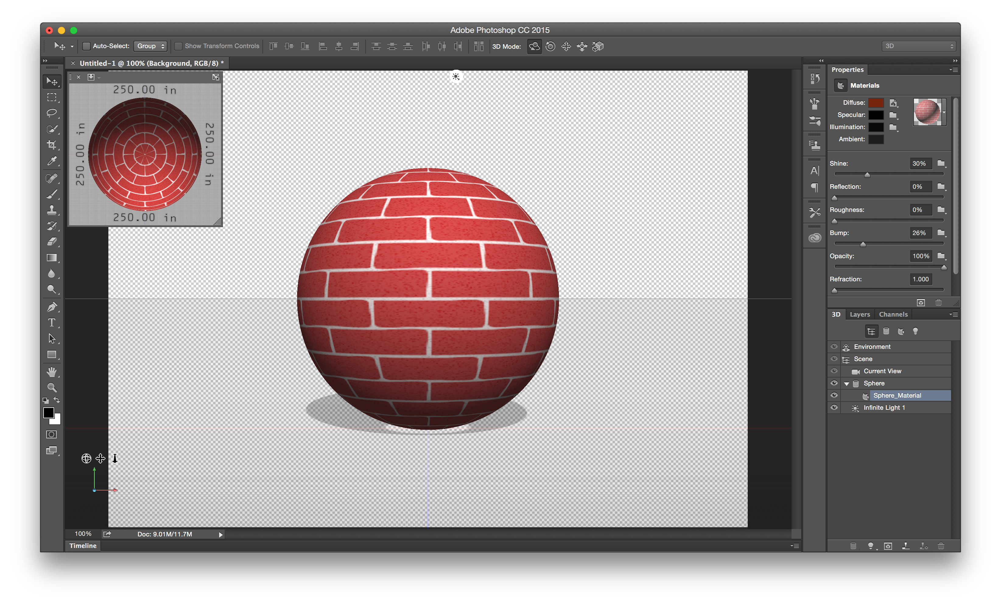 3D 패널에서 원하는 텍스처 선택 Photoshop 3D 패널의 텍스처
