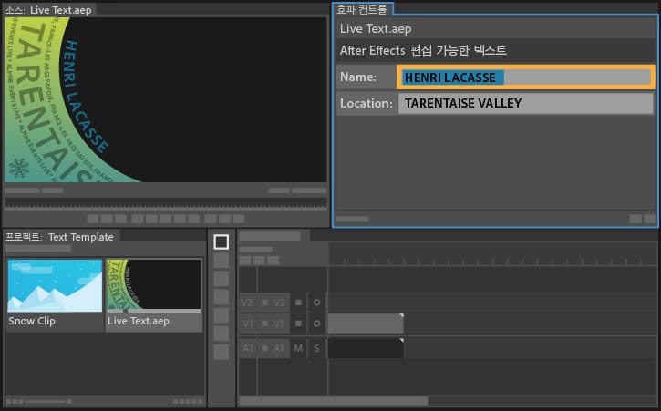 효과 컨트롤 패널에서 텍스트 편집