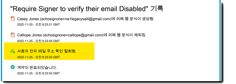비활성화된 이메일 확인 감사 보고서