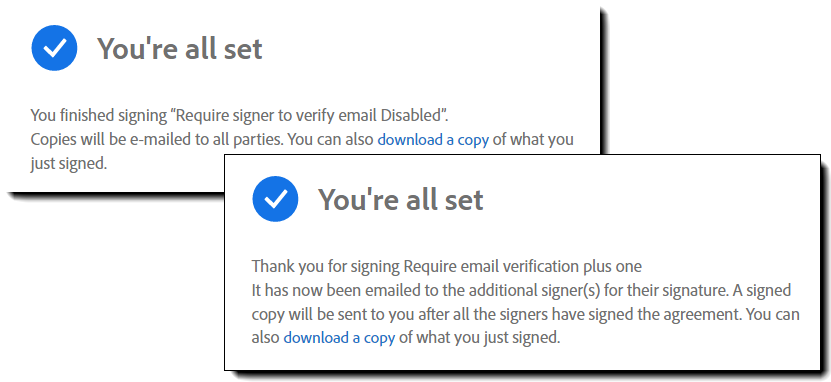 설정이 비활성화된 경우 서명 후 페이지