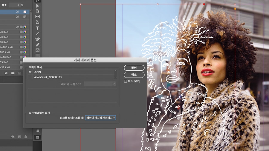 개체 레이어 옵션 대화 상자에서 스케치 레이어 표시