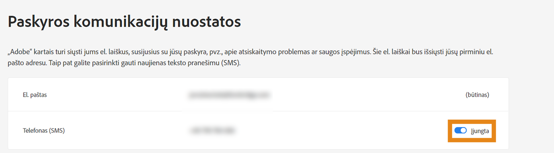 Mobiliųjų pranešimų išjungimo žymės langelis
