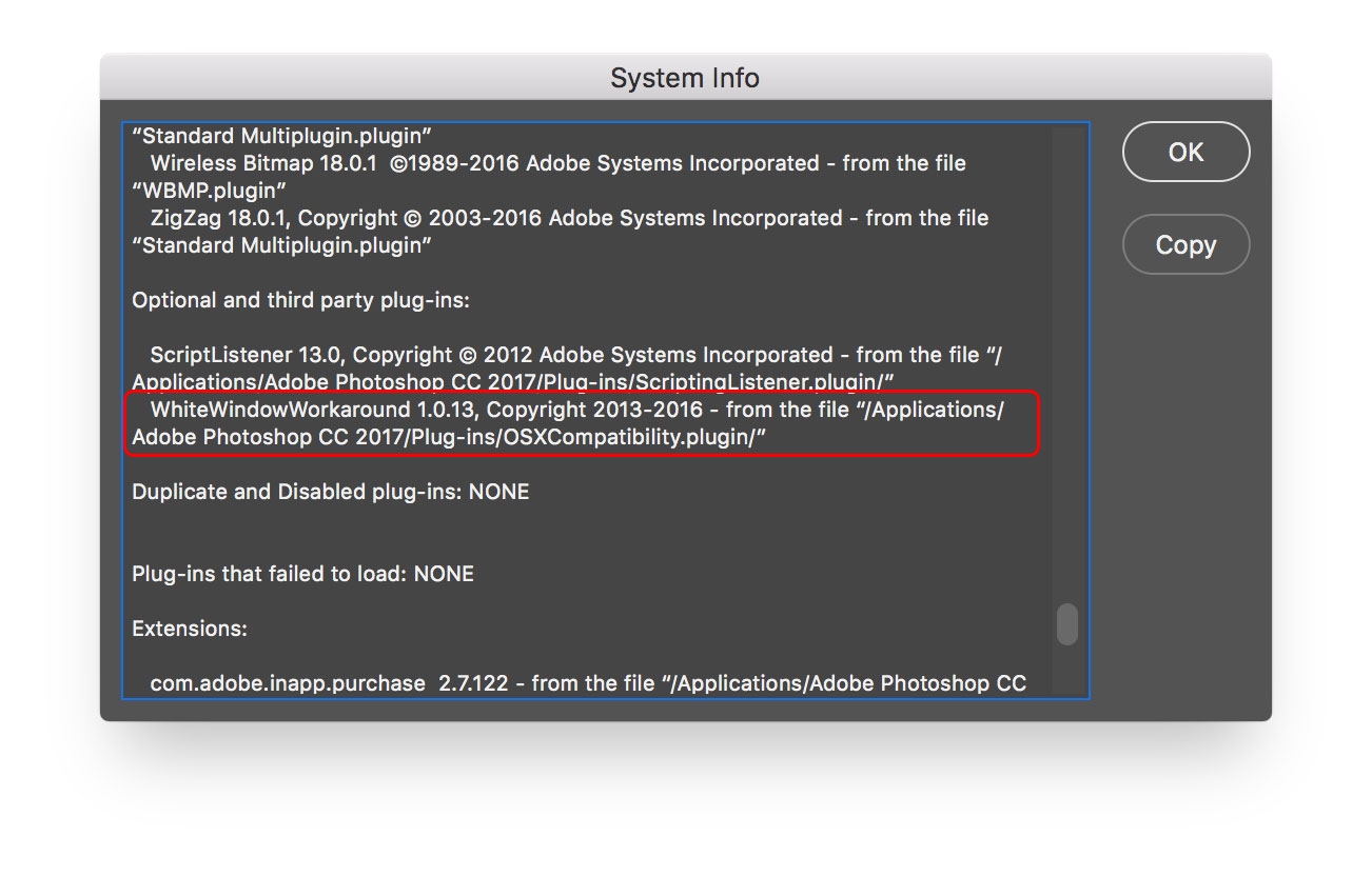 Photoshop Meklējiet spraudņa nosaukumu WhiteWindowWorkaround.plugin