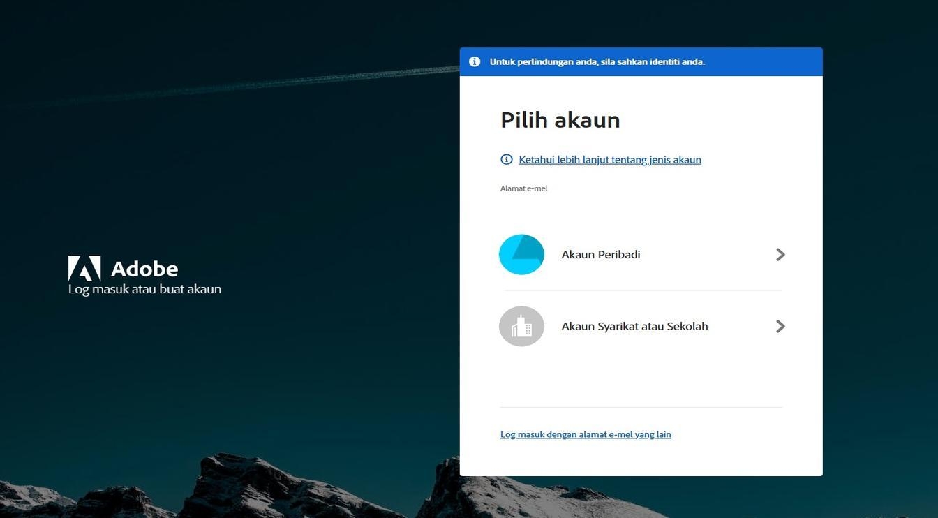Halaman Pilih akaun, yang dipaparkan selepas anda memasukkan alamat e-mel anda, menyediakan pilihan untuk memilih akaun yang anda mahu log masuk. 