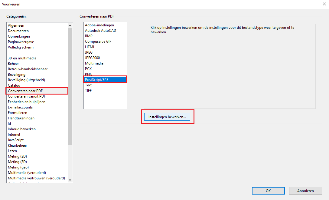 Voorkeur voor PostScript naar PDF-conversie