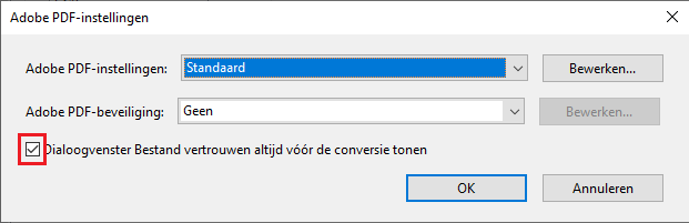 Schakel het selectievakje uit om het beveiligingsvenster uit te schakelen