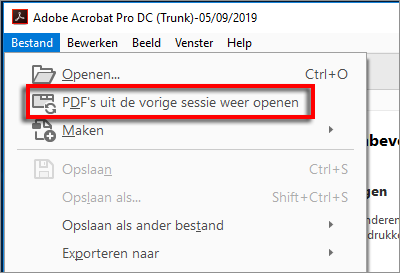 PDF's uit de vorige sessie weer openen