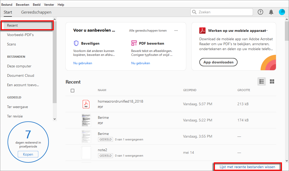 Recente bestanden wissen