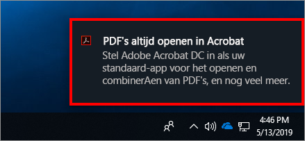 Pop-upmelding om Acrobat als standaard-PDF-eigenaar in te stellen