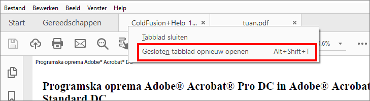 Gesloten tabblad opnieuw openen