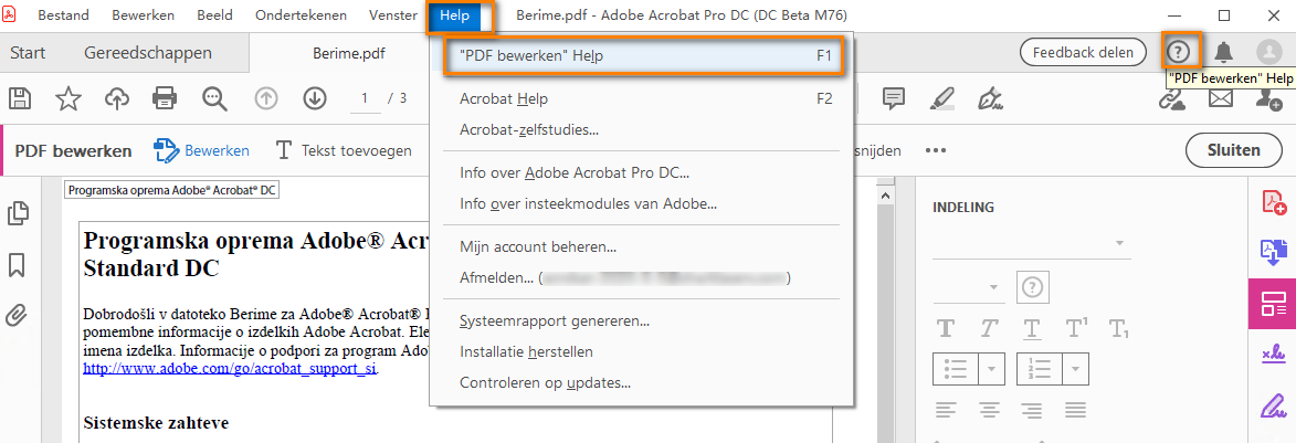 Op Help klikken om contextgevoelige Help weer te geven Op Help klikken om contextgevoelige Help weer te geven