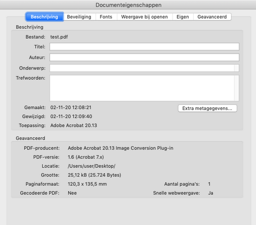 Het dialoogvenster Documenteigenschappen