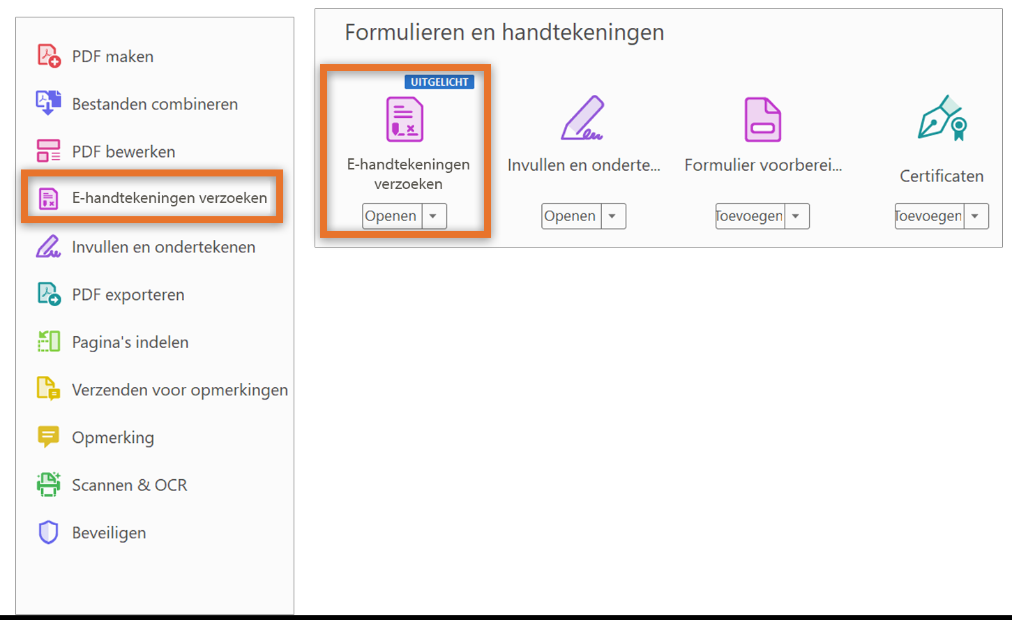 Nieuw menu Ondertekenen