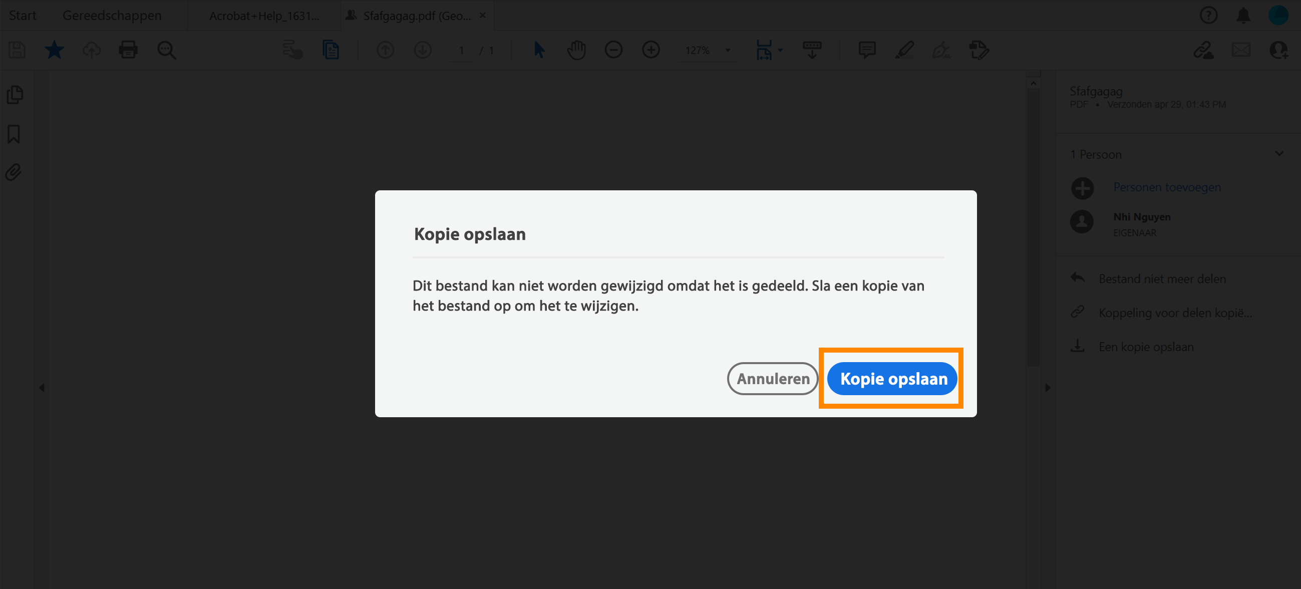 Een kopie opslaan om het bestand te wijzigen