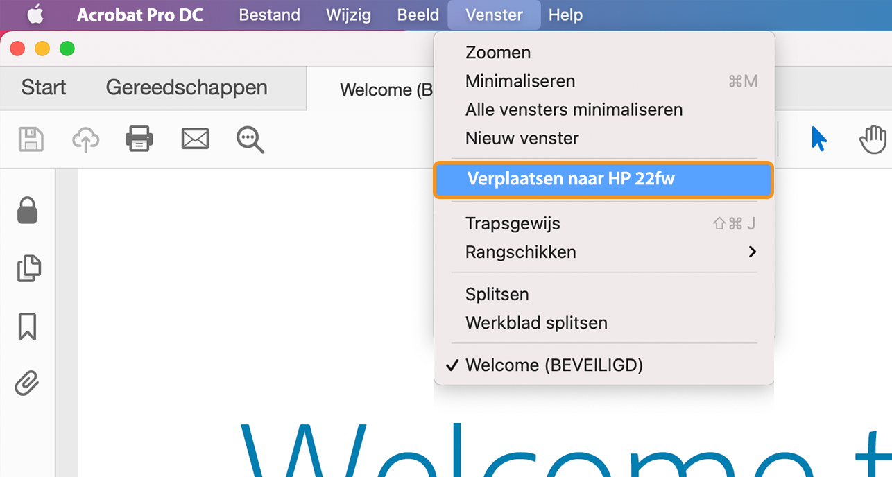 Acrobat naar tweede scherm verplaatsen