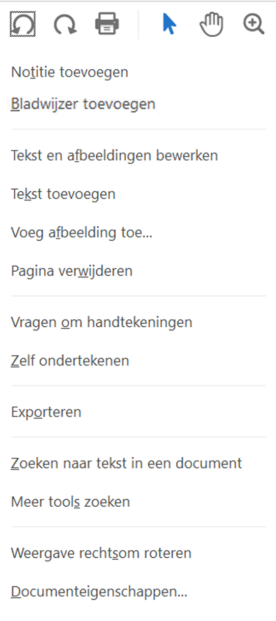 Nieuwe opties in het contextmenu