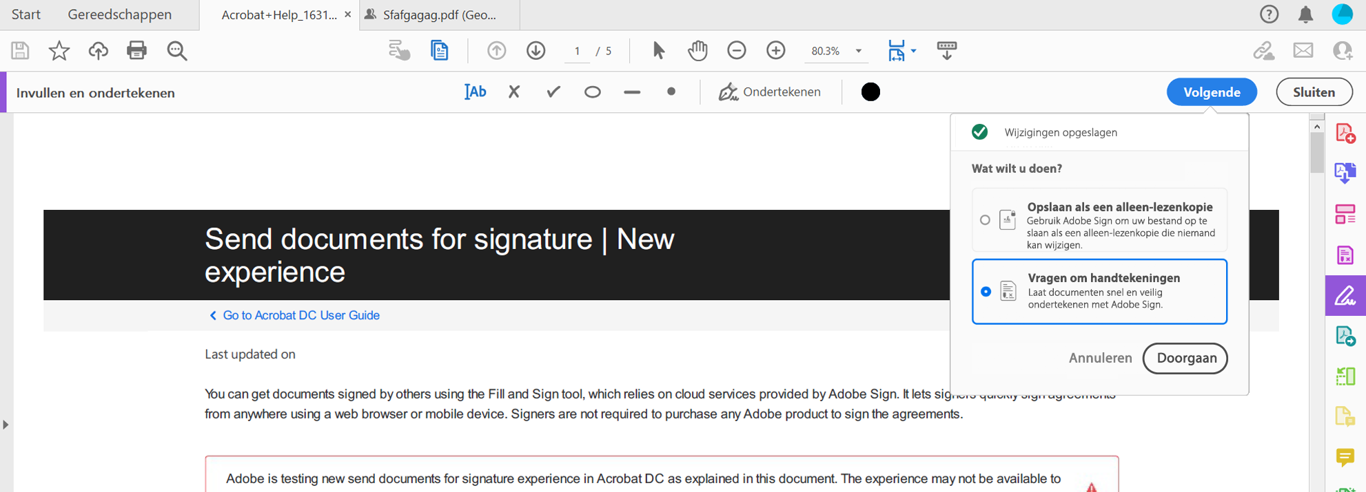 een alleen-lezenkopie opslaan, of om handtekeningen vragen