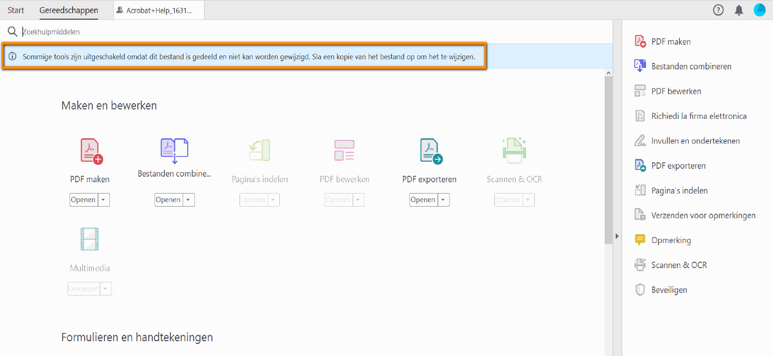 Bericht in het Toolscentrum voor gedeelde bestanden