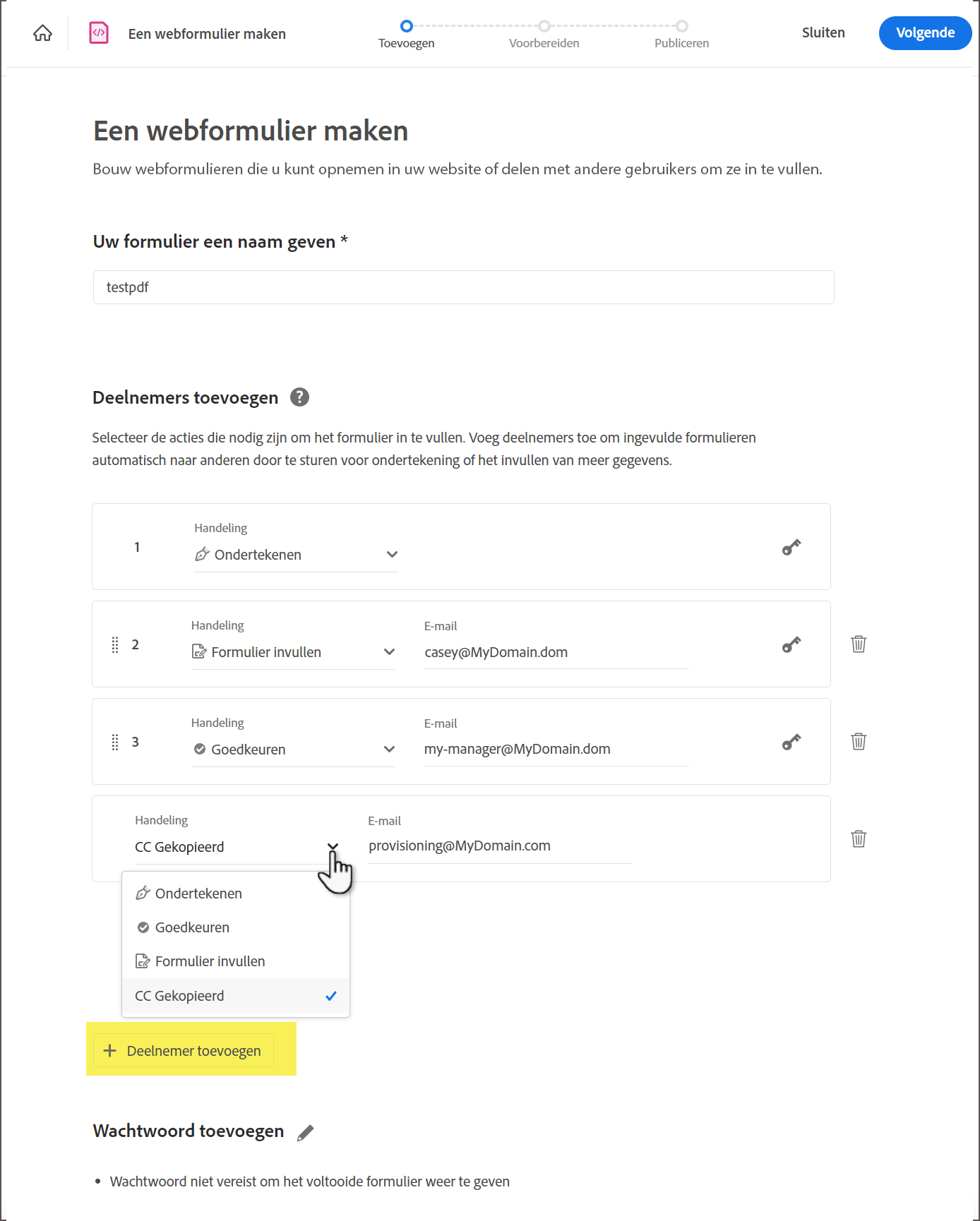 Deelnemers toevoegen