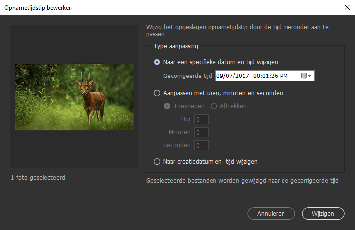 Het opnametijdstip van een JPEG of RAW-bestand bewerken
