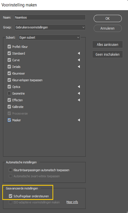 Voorinstelling maken