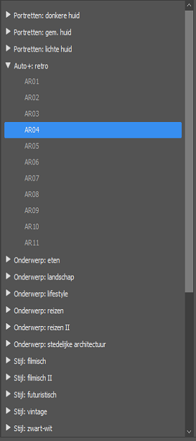 Nieuwe premium-voorinstellingen in het deelvenster Voorinstellingen