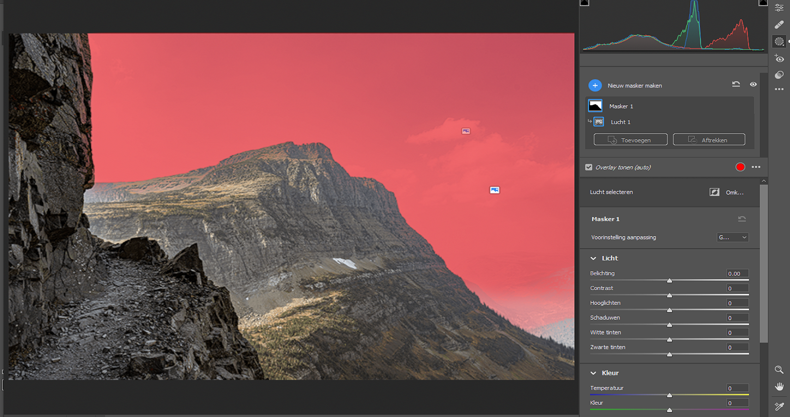 Automatisch de lucht selecteren in Adobe Camera Raw