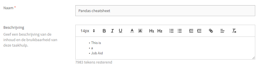 RTF-tekst in een taakhulp