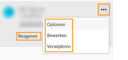 Een opmerking op een gedeeld asset bewerken, verwijderen, oplossen of erop reageren