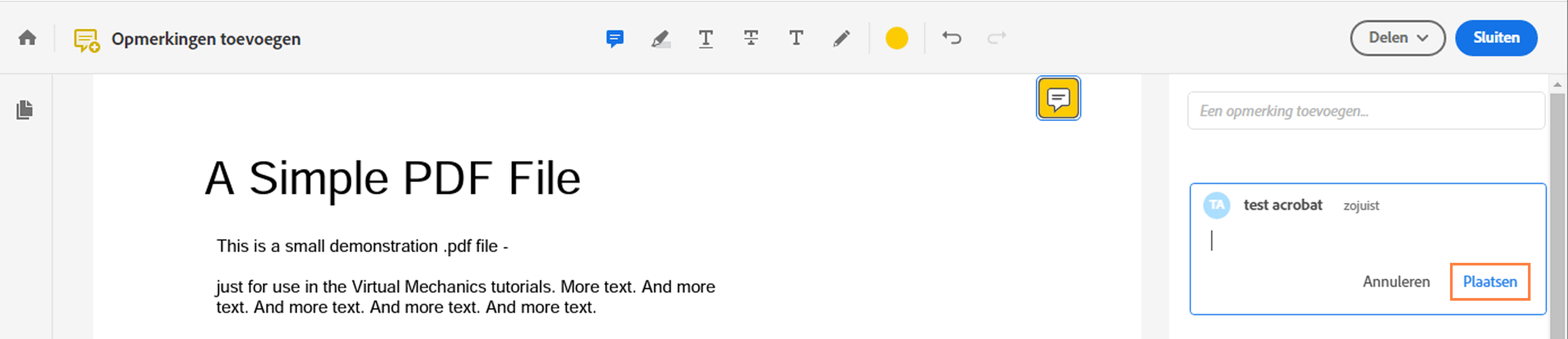 Voeg tekst, plaknotities, markeringen en andere annotaties