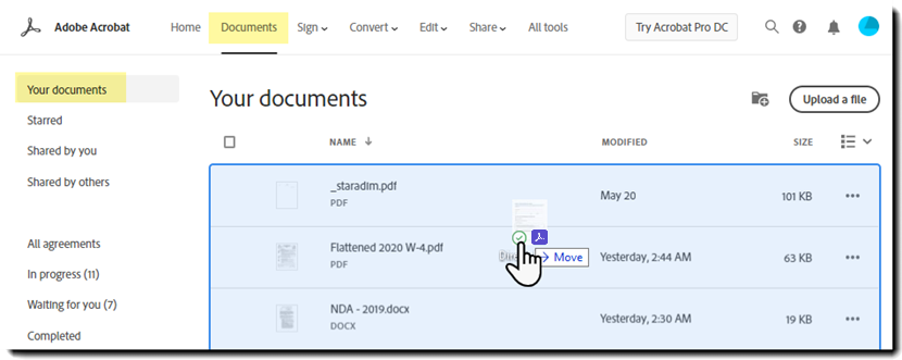 Slepen en neerzetten op het tabblad Documenten