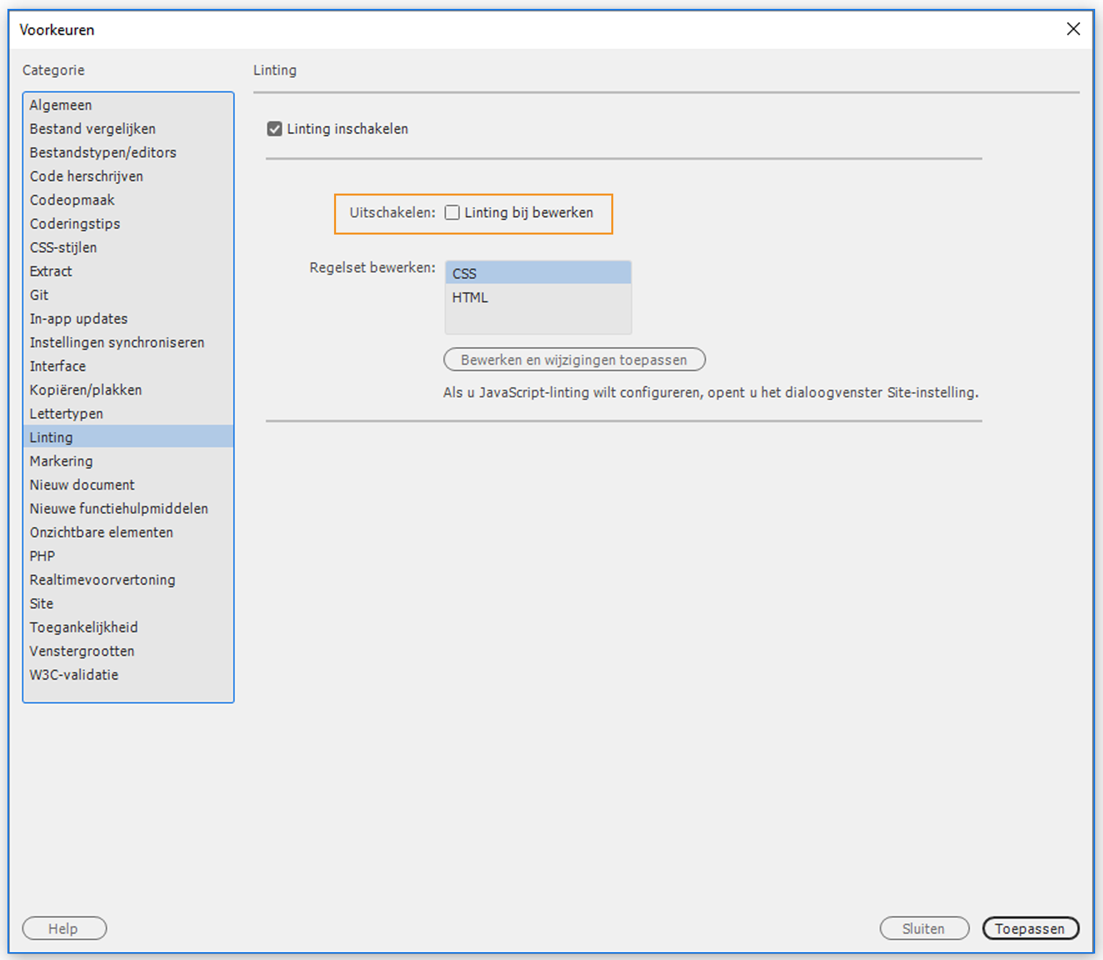 Linting bij bewerken