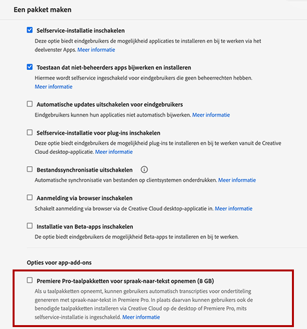 Premiere Pro-taalpakketten opnemen
