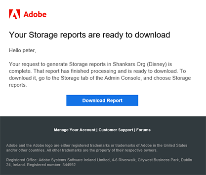 E-mail voor downloaden van opslagrapport