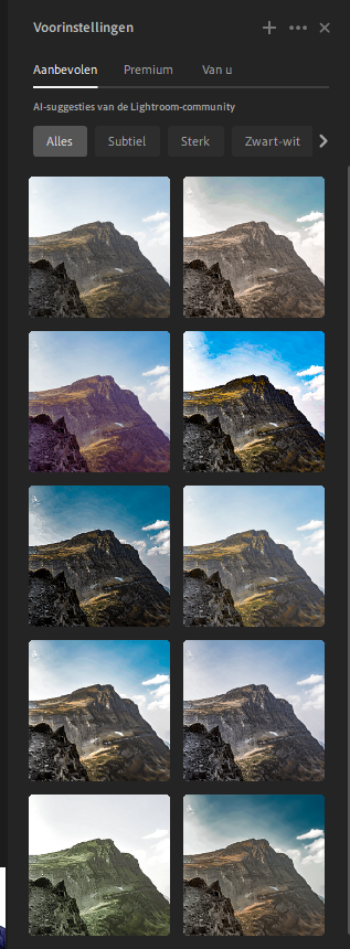 Aanbevolen voorinstellingen in Lightroom