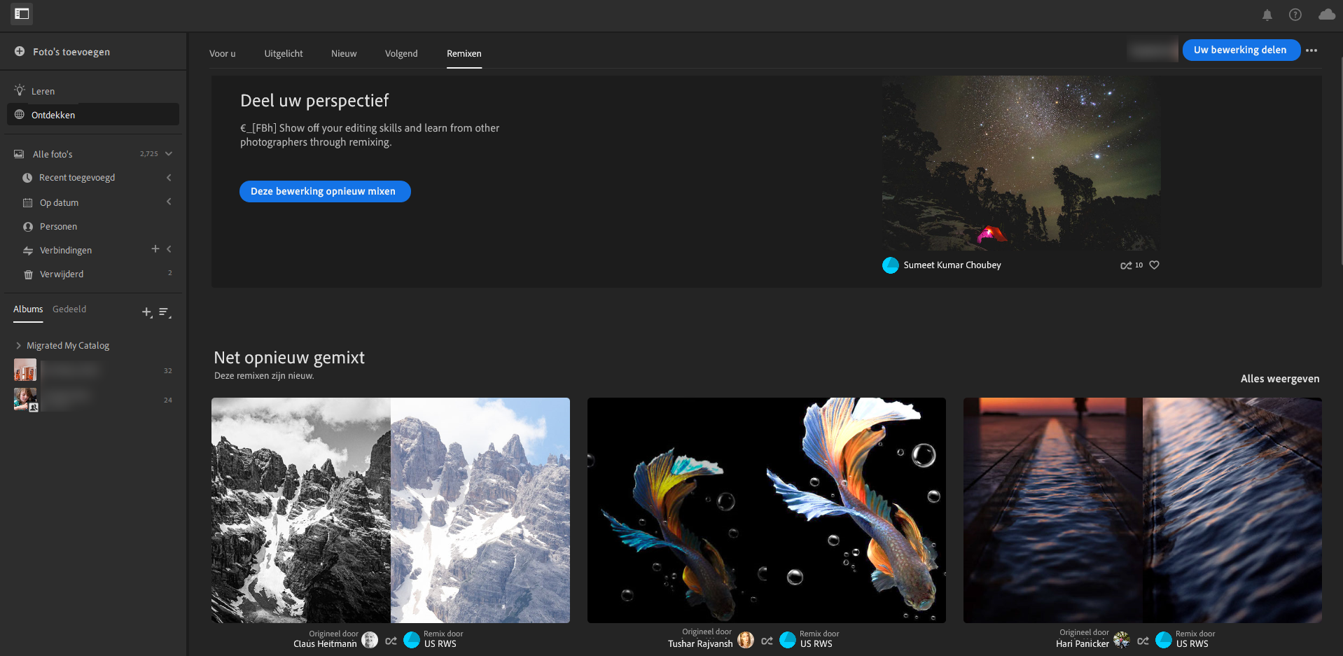 Bewerk de foto van een andere fotograaf of laat anderen uw foto's bewerken.