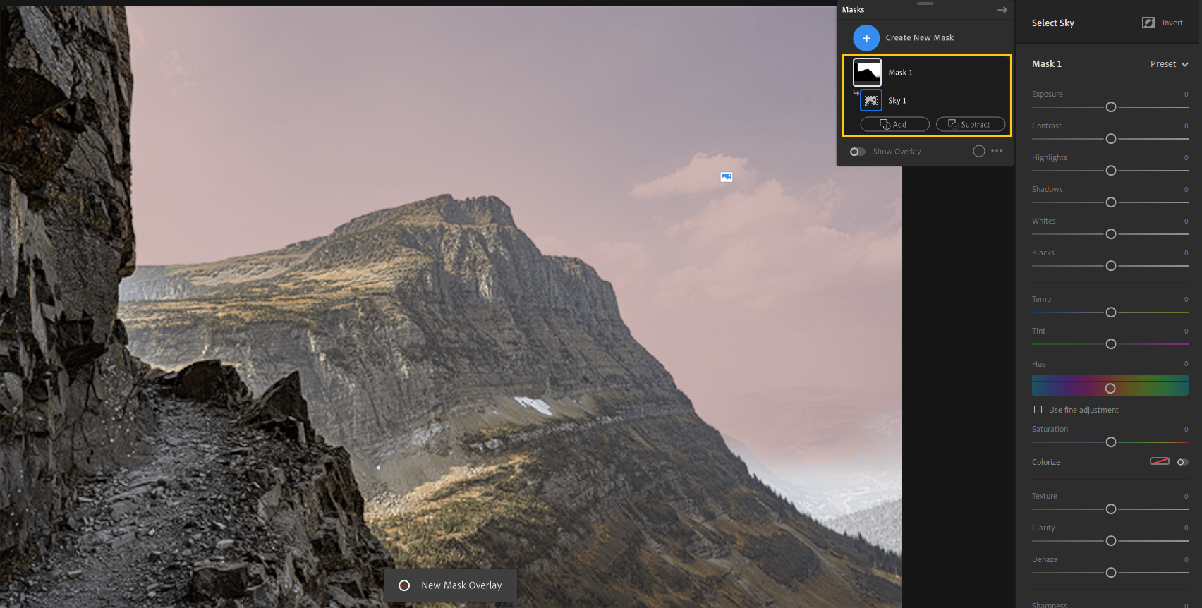 Automatisch de lucht selecteren in Lightroom voor desktop