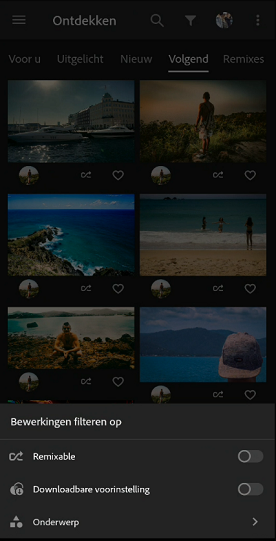 Filteropties in het gedeelte Ontdekken.