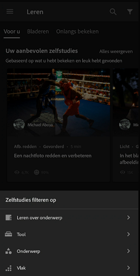 Filteren in het gedeelte Leren