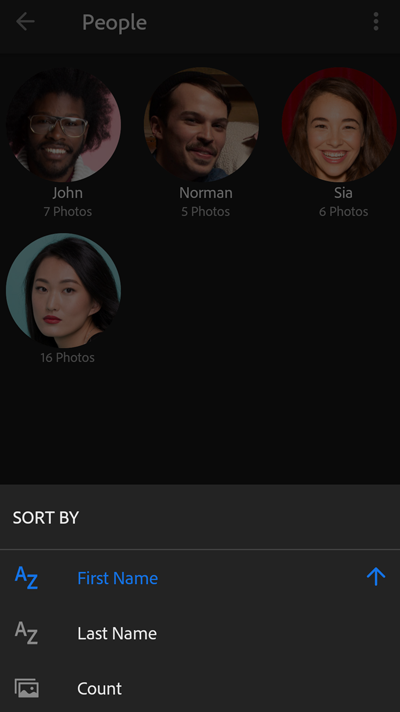 Sorteeropties in de weergave Personen