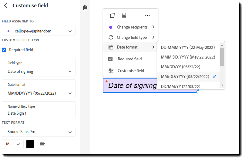 Veld voor ondertekeningsdatum