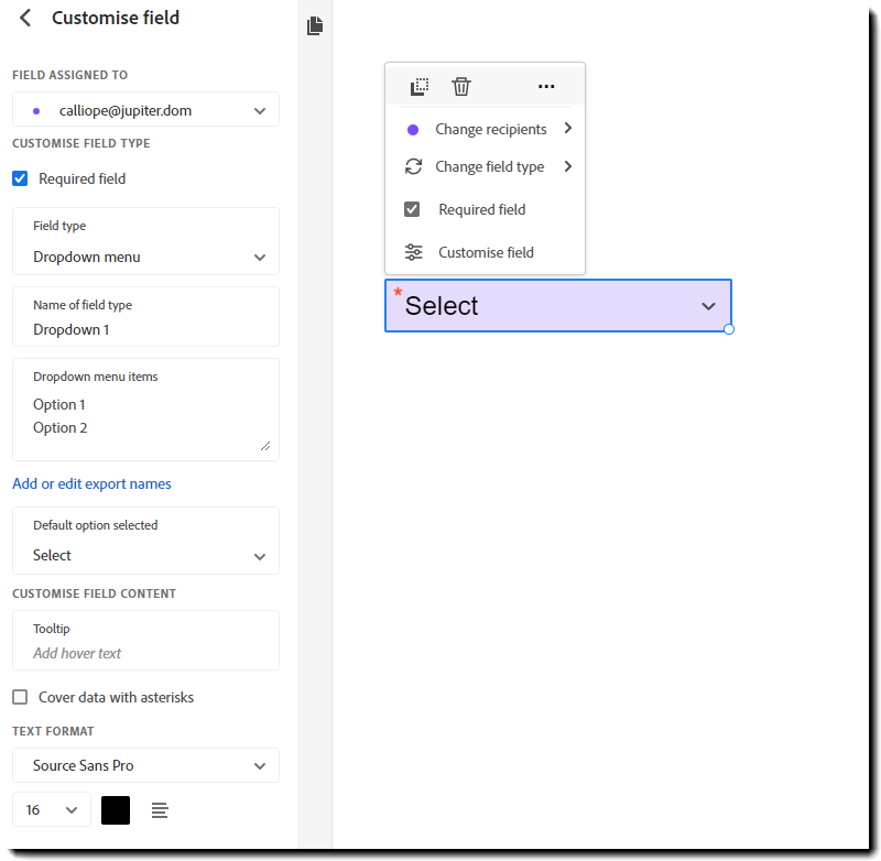 Veld Vervolgkeuzemenu