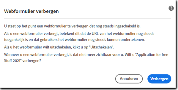 Waarschuwing voor verbergen van actief webformulier