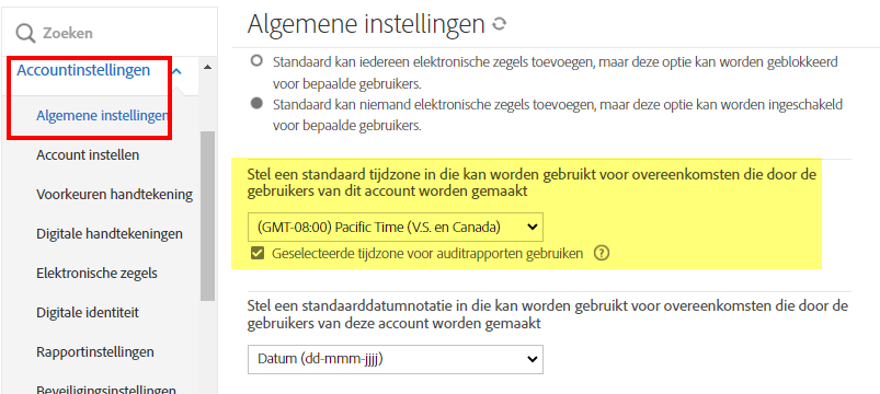 De standaard tijdzone instellen