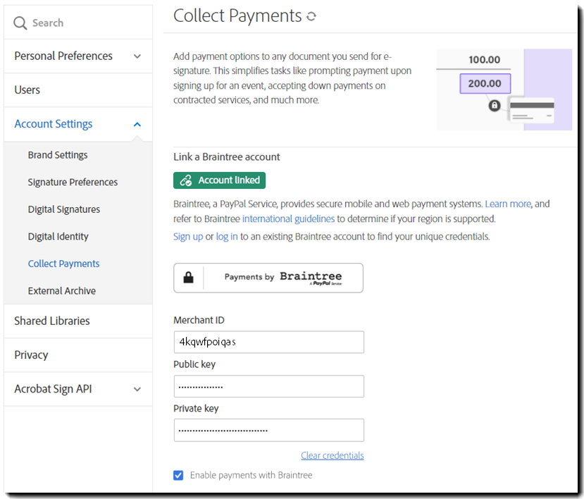Geconfigureerd Braintree-account
