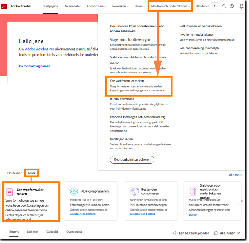 De optie Een webformulier maken kiezen