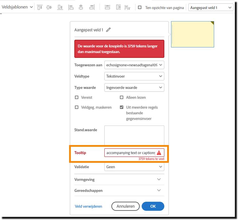 Verbeterde capaciteit voor tooltipwaarden